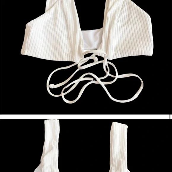 Lovers & Friends Revolve Sade White Bikini set Wraparound Tie Closure Ribbed M - Picture 4 of 11
